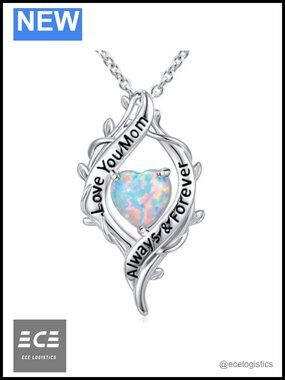 Ladytree Love You Mom Opal Necklace 925 Sterling Silver Heart Pendant Dainty